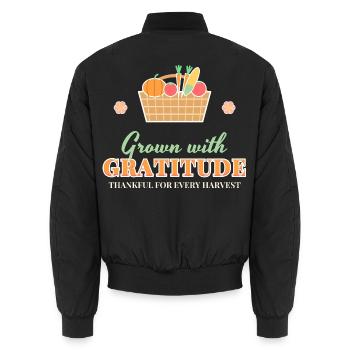Mit Dankbarkeit angebaut Ernte im Thanksgiving-Garten - Unisex Bomberjacke - Schwarz - Hinten - AI Model Male 185 light (185cm)