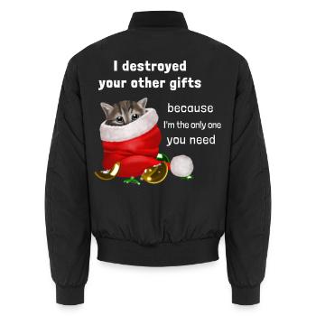 I destroyed your other gifts - Kätzchen - Unisex Bomberjacke - Schwarz - Hinten - AI Model Male 185 light (185cm)
