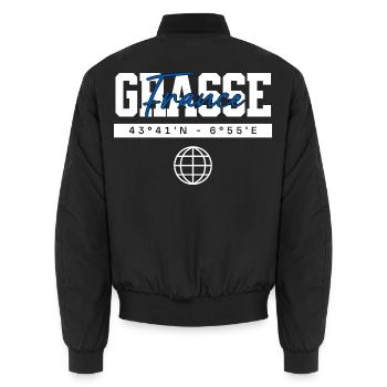 Grasse Frankreich Koordinaten Reise Souvenir - Unisex Bomberjacke - Schwarz - Hinten - AI Model Male 185 light (185cm)