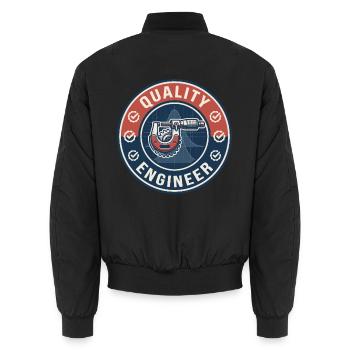 Vintage Quality Engineer Mikrometer-Glockenkurvenoberseite - Unisex Bomberjacke - Schwarz - Hinten - AI Model Male 185 light (185cm)