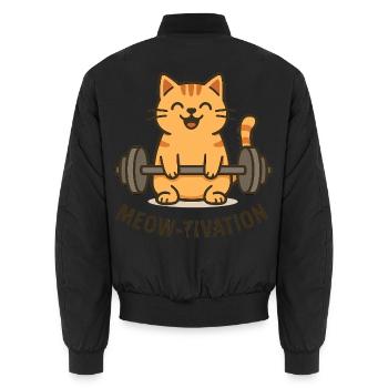 Meow-tivation – Katze beim Gewichtheben - Unisex Bomberjacke - Schwarz - Hinten - AI Model Male 185 light (185cm)