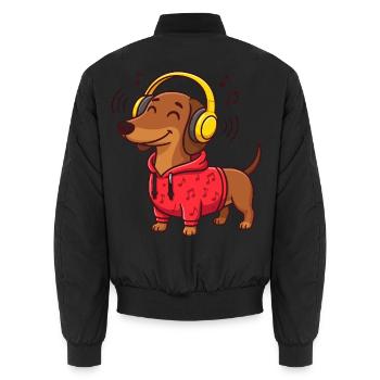 Dackel Musik Kopfhörer Hund Sound T-Shirt - Unisex Bomberjacke - Schwarz - Hinten - AI Model Male 185 light (185cm)