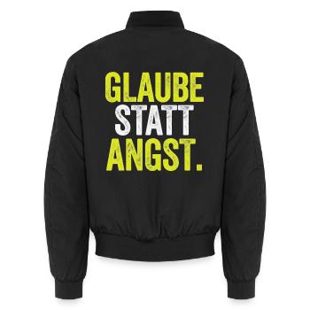Glaube statt Angst – Markus 5,36 - Unisex Bomberjacke - Schwarz - Hinten - AI Model Male 185 light (185cm)