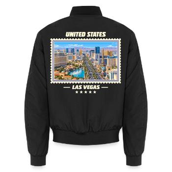 Vereinigte Staaten Las Vegas Vintage Reisemarke - Unisex Bomberjacke - Schwarz - Hinten - AI Model Male 185 light (185cm)