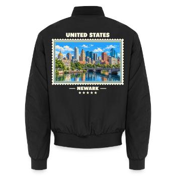 Vereinigte Staaten Newark Vintage Reisemarke - Unisex Bomberjacke - Schwarz - Hinten - AI Model Male 185 light (185cm)