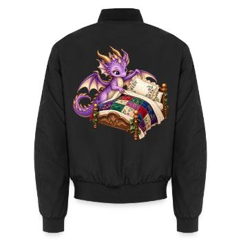 Lila Drache auf Quiltbett - Unisex Bomberjacke - Schwarz - Hinten - AI Model Male 185 light (185cm)