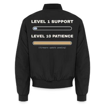 Level 1 Support, Level 10 Patience – IT Shirt - Unisex Bomberjacke - Schwarz - Hinten - AI Model Male 185 light (185cm)