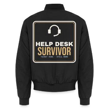 Help Desk Survivor – IT-Support Shirt - Unisex Bomberjacke - Schwarz - Hinten - AI Model Male 185 light (185cm)