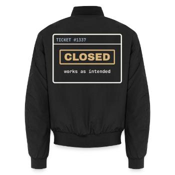 Closed: Works as Intended – IT-Support Shirt - Unisex Bomberjacke - Schwarz - Hinten - AI Model Male 185 light (185cm)