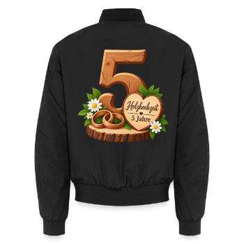 5.Hochzeitstag , Holzhochzeit , 5 Jahre  - Unisex Bomberjacke - Schwarz - Hinten - AI Model Male 185 light (185cm)