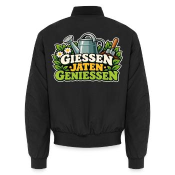 Gießen Jäten Genießen Gartenfreude - Unisex Bomberjacke - Schwarz - Hinten - AI Model Male 185 light (185cm)