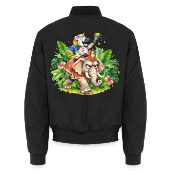 Buntes Zebra-Einhorn auf Elefantenabenteuer - Unisex Bomberjacke - Schwarz - Hinten - AI Model Male 185 light (185cm)
