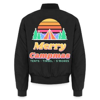 Fröhliche Campmas Retro-Sonnenuntergangs-Weihnachtscamping - Unisex Bomberjacke - Schwarz - Hinten - AI Model Male 185 light (185cm)