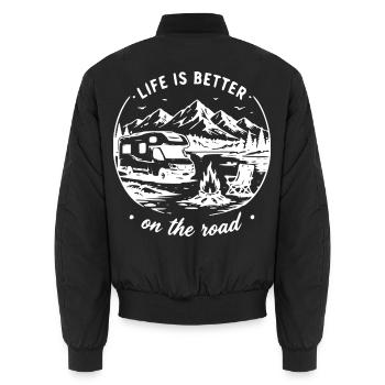 Bergroad Camperleben - Unisex Bomberjacke - Schwarz - Hinten - AI Model Male 185 light (185cm)
