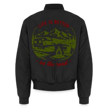 Roadtrip im Freien: Berge und Van - Unisex Bomberjacke - Schwarz - Hinten - AI Model Male 185 light (185cm)
