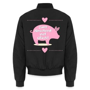 Abschied Kollegen, Glück Ferkel - Unisex Bomberjacke - Schwarz - Hinten - AI Model Male 185 light (185cm)