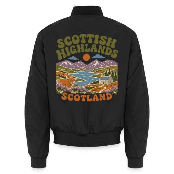 Scottish Highlands Scotland - Unisex Bomberjacke - Schwarz - Hinten - AI Model Male 185 light (185cm)
