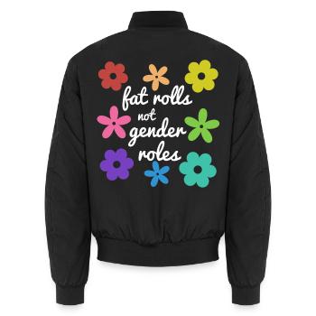 Fat Rolls, keine Geschlechterrollen (weiß) - Unisex Bomberjacke - Schwarz - Hinten - AI Model Male 185 light (185cm)