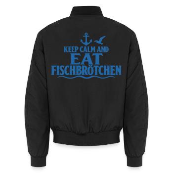 Fischbrötchen – Keep Calm an der Küste - Unisex Bomberjacke - Schwarz - Hinten - AI Model Male 185 light (185cm)