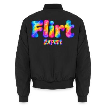 Flirt Expert – Bunter Aquarell Spruch mit Humor - Unisex Bomberjacke - Schwarz - Hinten - AI Model Male 185 light (185cm)