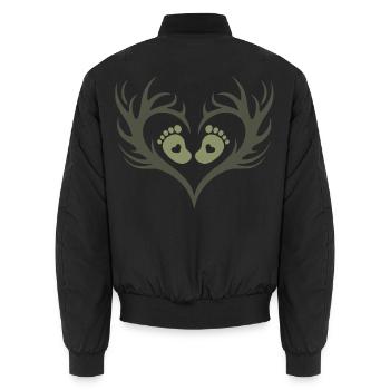 Baby-Jäger | Baby-Fußspuren und Geweihe - Unisex Bomberjacke - Schwarz - Hinten - AI Model Male 185 light (185cm)