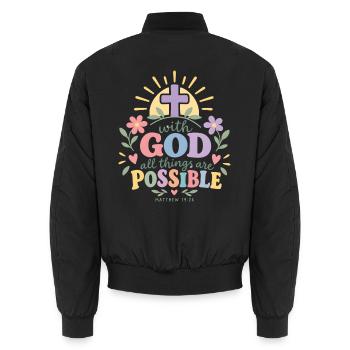 Mit Gott ist alles möglich. - Unisex Bomberjacke - Schwarz - Hinten - AI Model Male 185 light (185cm)