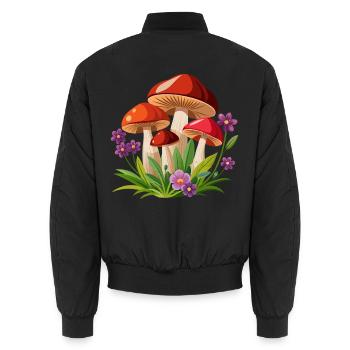 Pilze und Blumen - Unisex Bomberjacke - Schwarz - Hinten - AI Model Male 185 light (185cm)