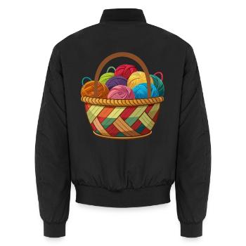 Korb mit Garnstricken Häkeln - Unisex Bomberjacke - Schwarz - Hinten - AI Model Male 185 light (185cm)