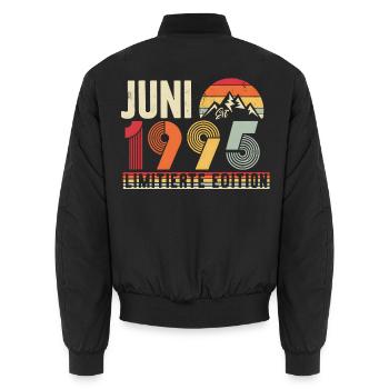 Juni 1995 Limitierte Edition Vintage Retro 1995  - Unisex Bomberjacke - Schwarz - Hinten - AI Model Male 185 light (185cm)