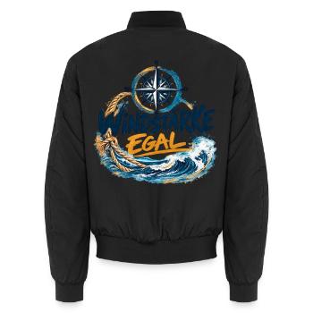 Windstärke Egal – Kompass und Wellen - Unisex Bomberjacke - Schwarz - Hinten - AI Model Male 185 light (185cm)