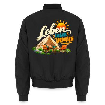 Leben Draußen Camping Vibes - Unisex Bomberjacke - Schwarz - Hinten - AI Model Male 185 light (185cm)