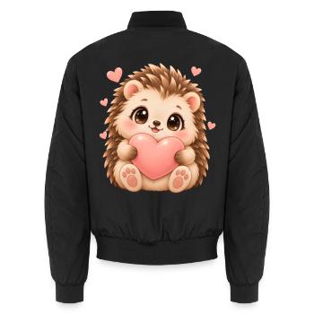 Igel und Herzmotiv - Unisex Bomberjacke - Schwarz - Hinten - AI Model Male 185 light (185cm)