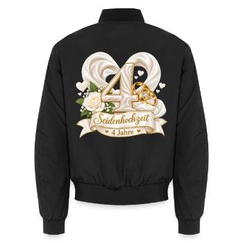 4.Hochzeitstag , Seidenhochzeit 4 Jahre  - Unisex Bomberjacke - Schwarz - Hinten - AI Model Male 185 light (185cm)