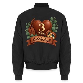 3.Hochzeitstag , Lederhochzeit 3 Jahre  - Unisex Bomberjacke - Schwarz - Hinten - AI Model Male 185 light (185cm)