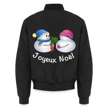 Joyeux Noël Schneemann Paar - Französisch - Unisex Bomberjacke - Schwarz - Hinten - AI Model Male 185 light (185cm)