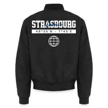 Straßburg Frankreich Koordinaten Reise Souvenir - Unisex Bomberjacke - Schwarz - Hinten - AI Model Male 185 light (185cm)