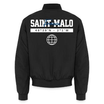 Saint-Malo Frankreich Koordinaten Reise Souvenir - Unisex Bomberjacke - Schwarz - Hinten - AI Model Male 185 light (185cm)