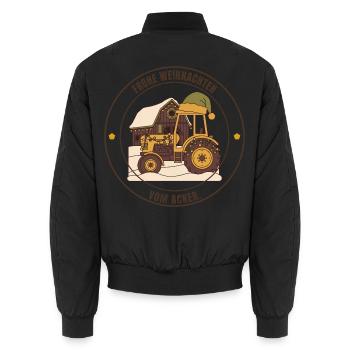 Frohe Weihnachten vom Acker – Landwirt Weihnachten - Unisex Bomberjacke - Schwarz - Hinten - AI Model Male 185 light (185cm)