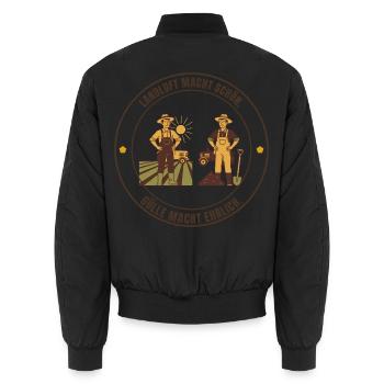 Landluft macht schön. Gülle macht ehrlich – Bauer - Unisex Bomberjacke - Schwarz - Hinten - AI Model Male 185 light (185cm)