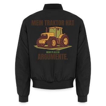 Mein Traktor hat mehr PS als du Argumente – Trakto - Unisex Bomberjacke - Schwarz - Hinten - AI Model Male 185 light (185cm)