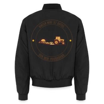37 Autos. Vor mir: Feierabend – Landwirt Traktor - Unisex Bomberjacke - Schwarz - Hinten - AI Model Male 185 light (185cm)