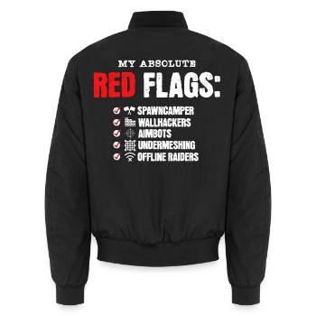 Gamer Red Flags Grafik – Lustiges Gaming Design - Unisex Bomberjacke - Schwarz - Hinten - AI Model Male 185 light (185cm)
