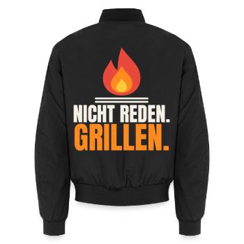 Nicht reden. Grillen. – Grillmeister Spruch - Unisex Bomberjacke - Schwarz - Hinten - AI Model Male 185 light (185cm)
