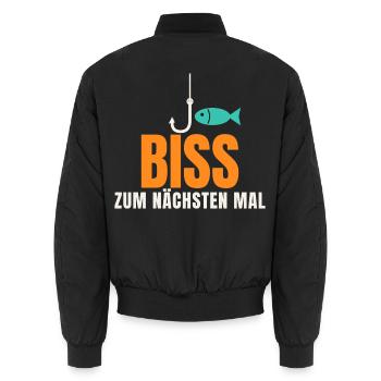 Biss zum nächsten Mal – Angler Spruch - Unisex Bomberjacke - Schwarz - Hinten - AI Model Male 185 light (185cm)