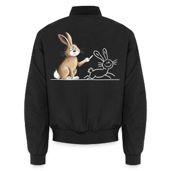 Hase Kaninchen Tiermotiv lustig Strichzeichnung - Unisex Bomberjacke - Schwarz - Hinten - AI Model Male 185 light (185cm)