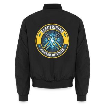 Elektriker Master Of Volts Blitzabzeichen-Geschenk - Unisex Bomberjacke - Schwarz - Hinten - AI Model Male 185 light (185cm)