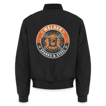 Schweißerfunken und Stahlhelm-Abzeichen-Geschenk - Unisex Bomberjacke - Schwarz - Hinten - AI Model Male 185 light (185cm)