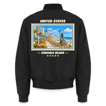 Vereinigte Staaten Virginia Beach Vintage Marke - Unisex Bomberjacke - Schwarz - Hinten - AI Model Male 185 light (185cm)