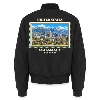 Vereinigte Staaten Salt Lake City Vintage Marke - Unisex Bomberjacke - Schwarz - Hinten - AI Model Male 185 light (185cm)