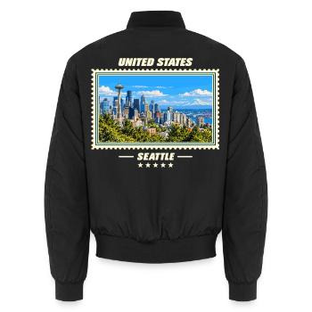 Vereinigte Staaten Seattle Vintage Reisemarke - Unisex Bomberjacke - Schwarz - Hinten - AI Model Male 185 light (185cm)